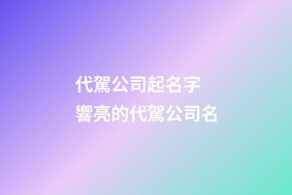 代駕公司起名字 響亮的代駕公司名-第1張-公司起名-玄機(jī)派